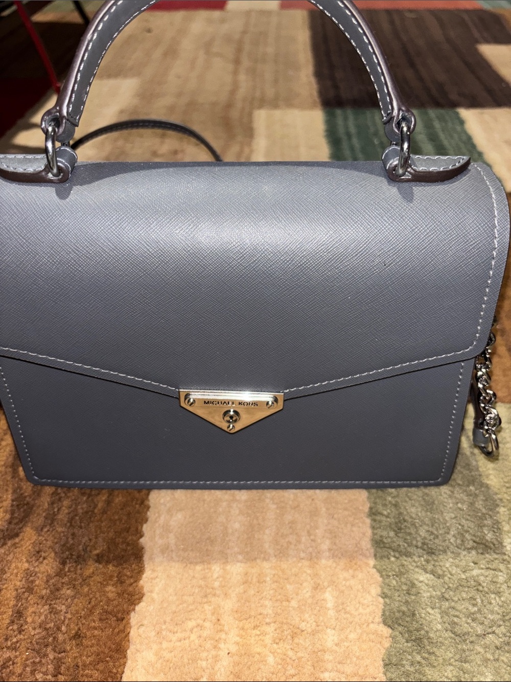 Michael Kors Steel Gray Saffiano Leather Satchel with Top Handle